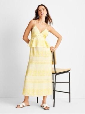 Future Collective Jenny Lopez Yellow Empire Waist Maxi Long Sleeve Dress